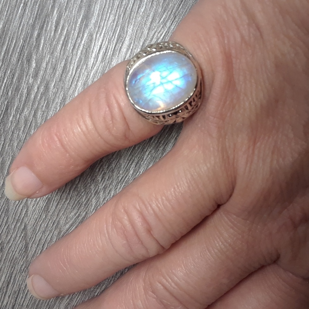 NWT GENUINE 20+ SRI LANKAN Rainbow Moonstone Ring - Picture 4 of 8